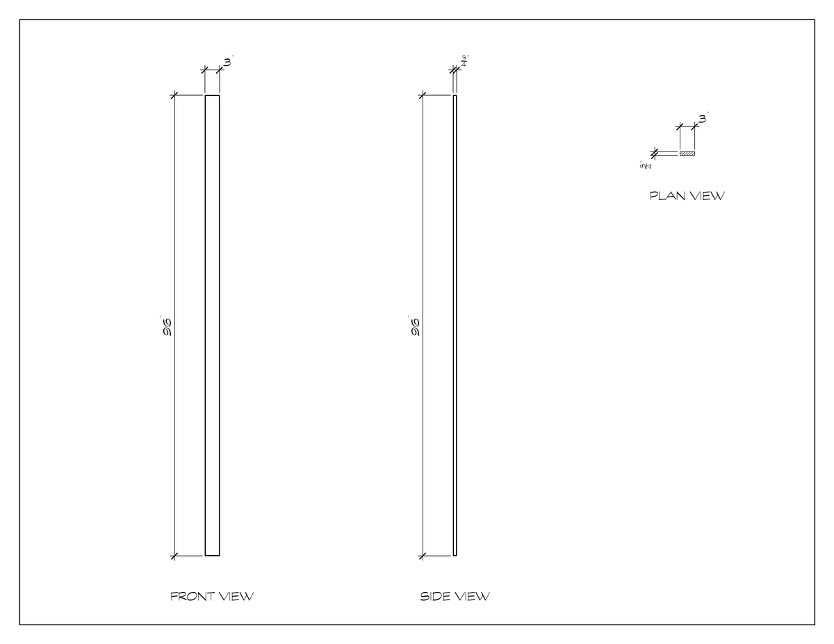 Filler, 3" × 96", 96", dimension drawing