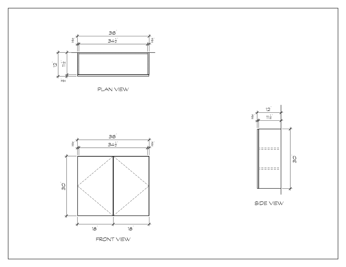 36" x 30" Upper Cabinet, 30" High, flat slab, dimension drawing