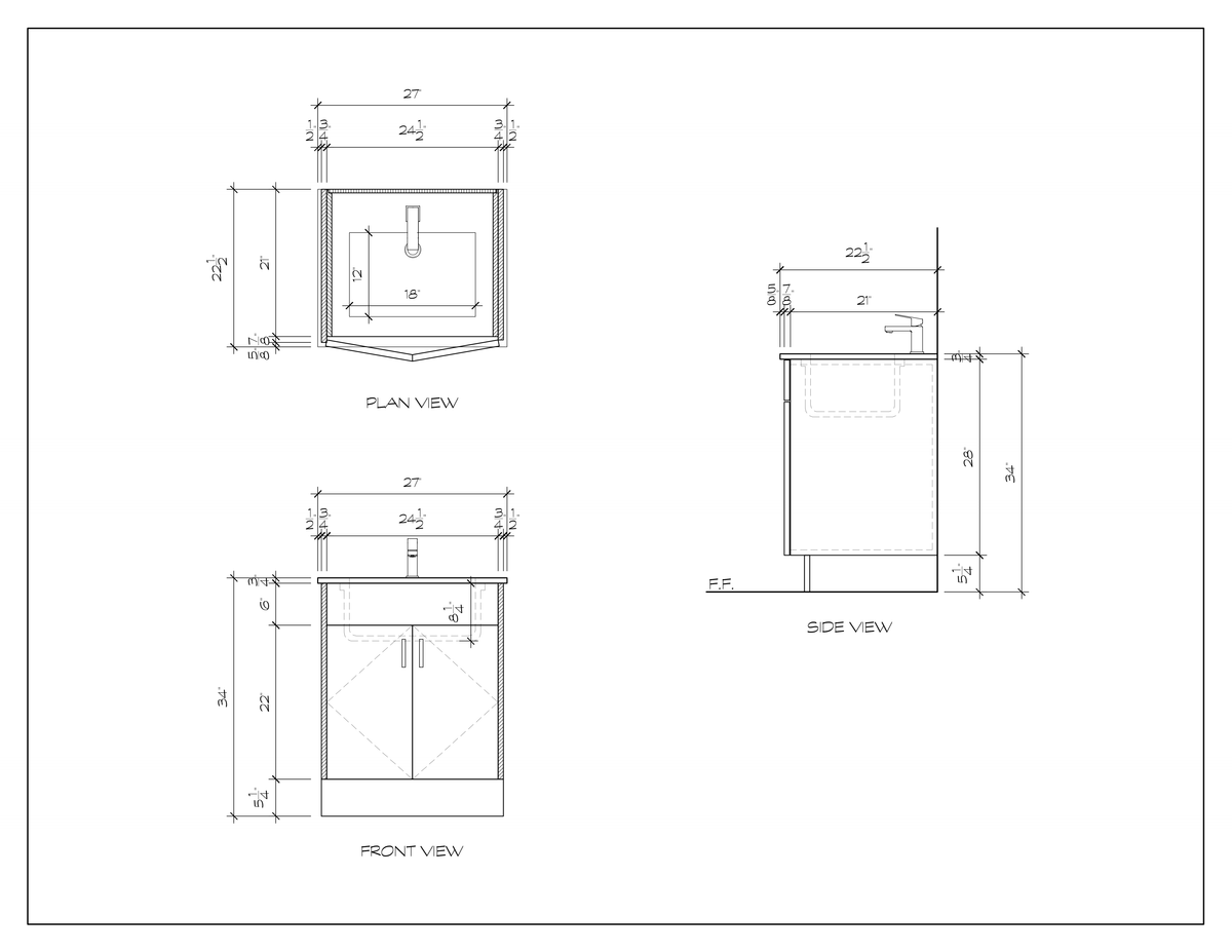 27" standing bathroom vanity, dimension drawing