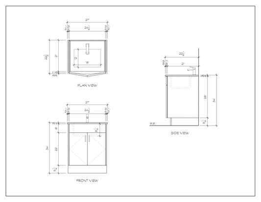 27" standing bathroom vanity, dimension drawing