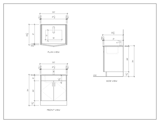 30" standing bathroom vanity, dimension drawing