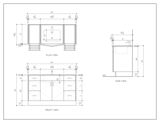 54" standing bathroom vanity, dimension drawing