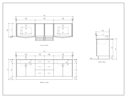 96" standing bathroom vanity, dimension drawing