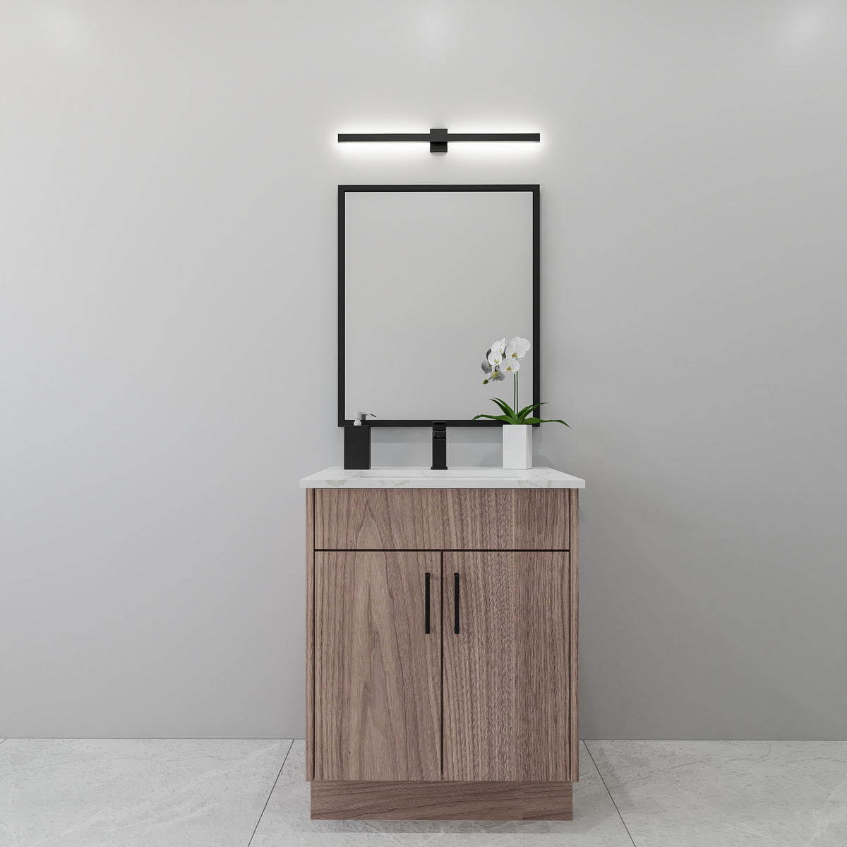 27" walnut standing bathroom vanity