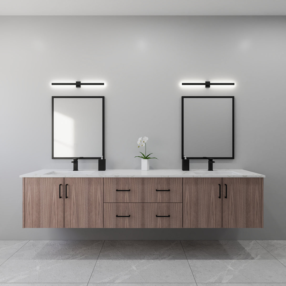 96" walnut floating bathroom vanity
