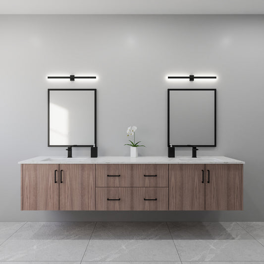 96" walnut floating bathroom vanity