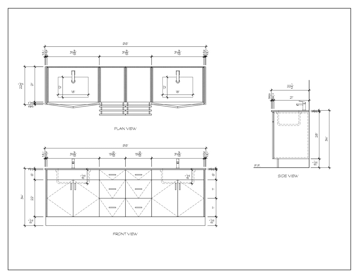 96" Oak Vanity