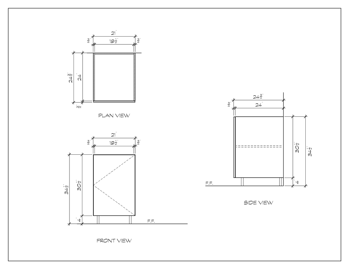 21" Door Base Cabinet, flat slab, dimension drawing