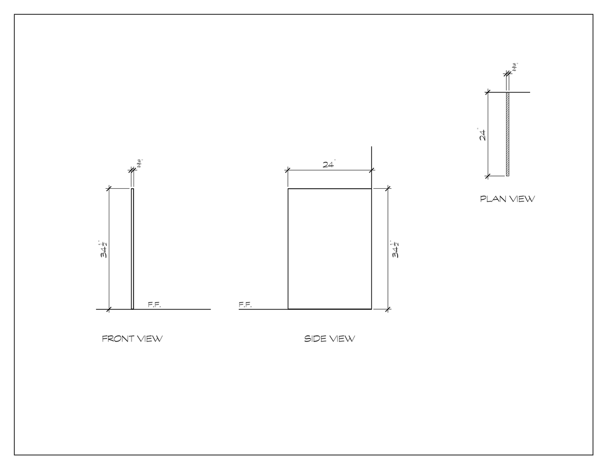 Dishwasher Return Panel, 34.5", dimension drawing