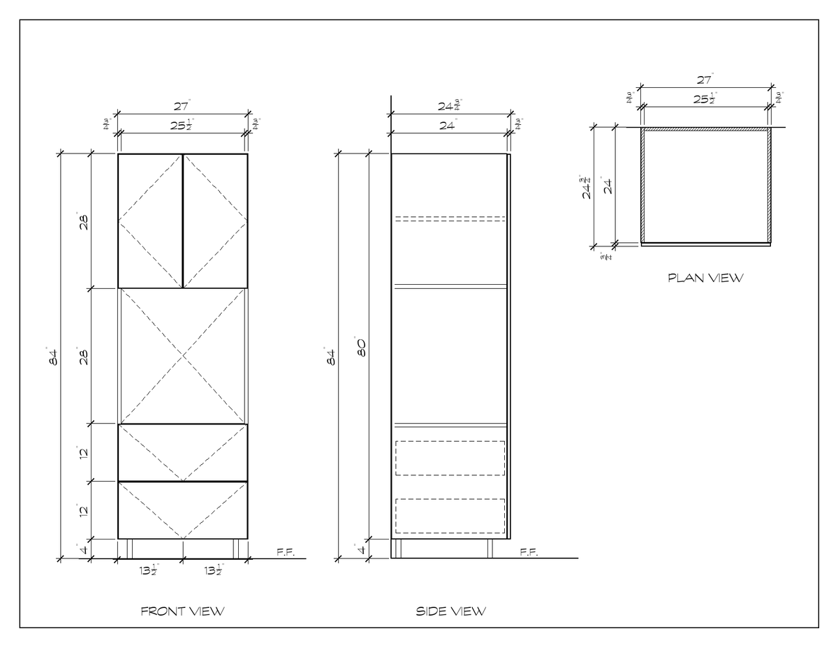 27" x 84" Oven Tower, flat slab, dimension drawing