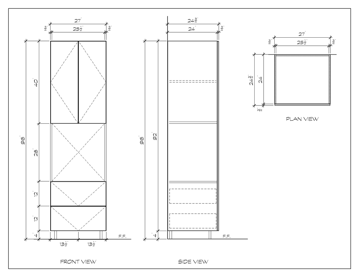 27" x 96" Oven Tower, flat slab, dimension drawing