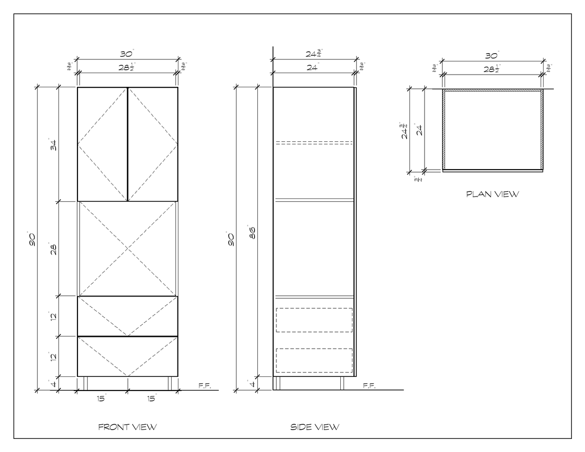 30" x 90" Oven Tower, flat slab, dimension drawing