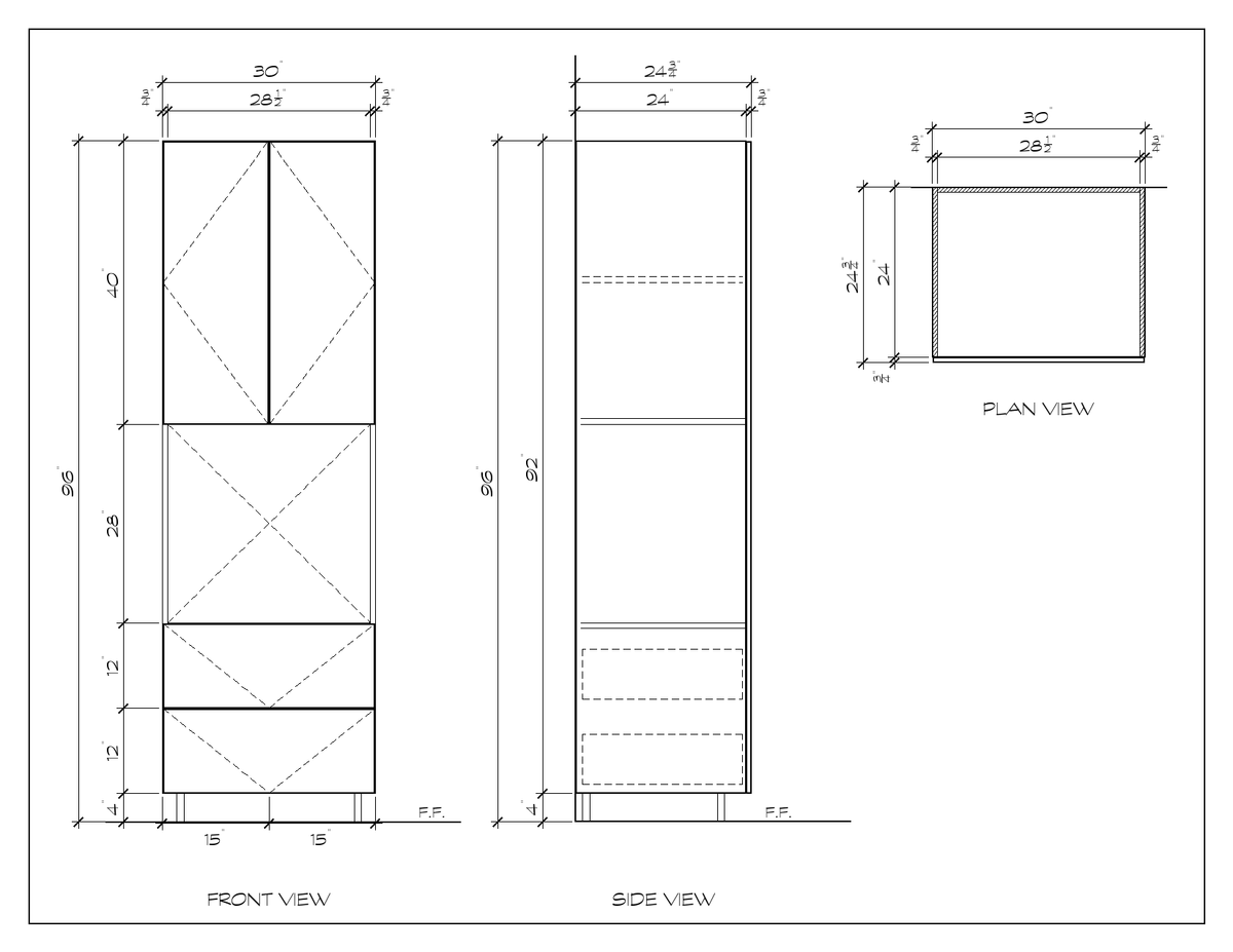 30" x 96" Oven Tower, flat slab, dimension drawing