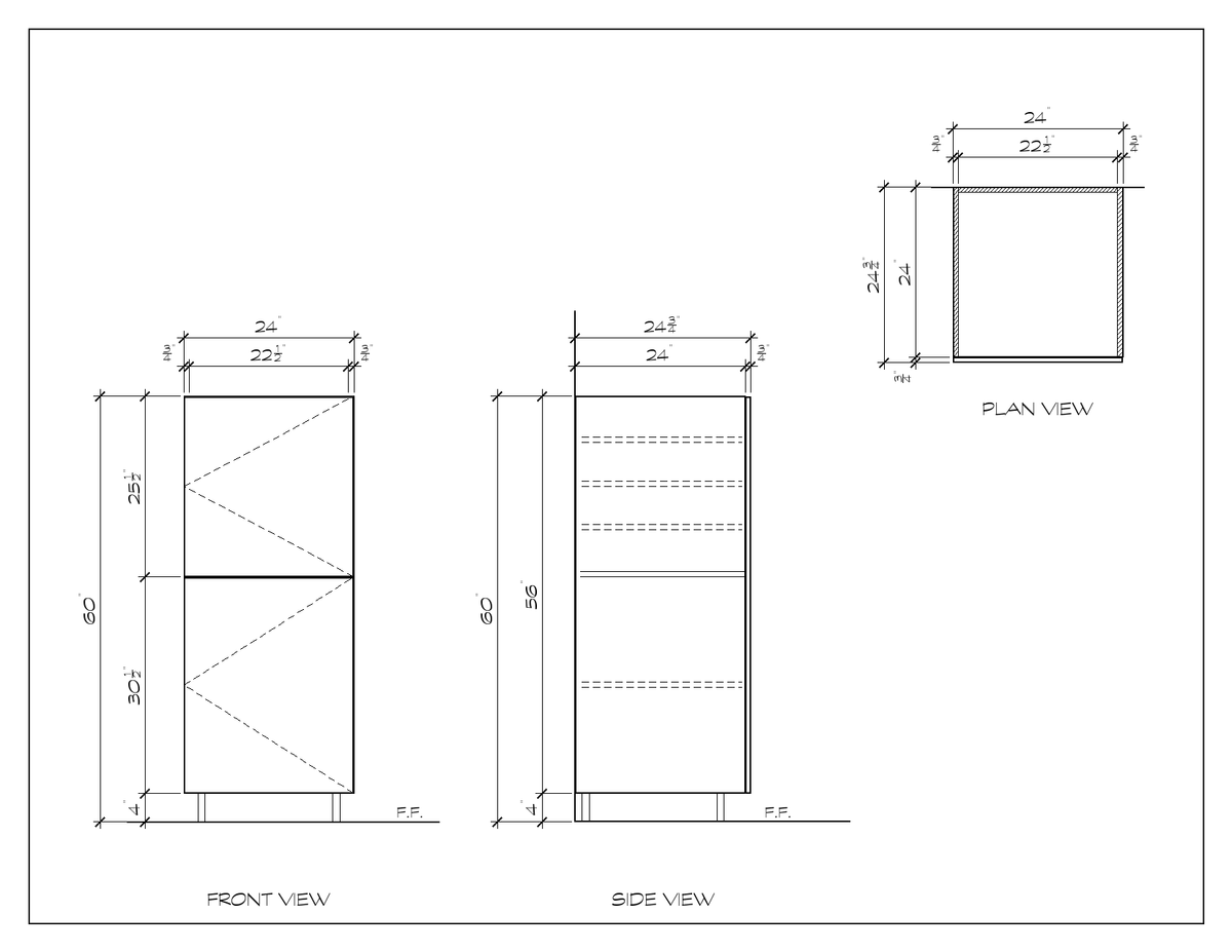 24" x 60" Pantry Cabinet, flat slab, dimension drawing