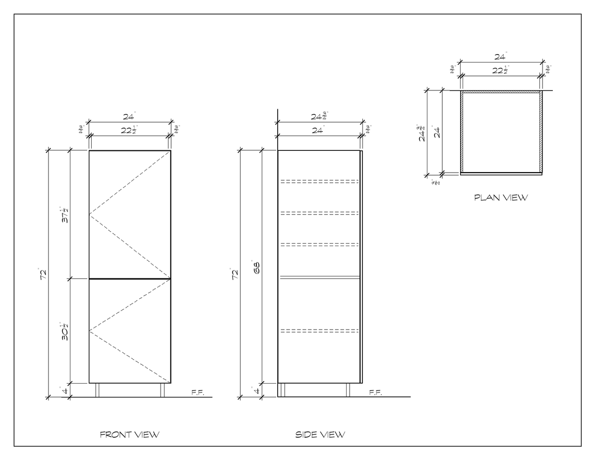 24" x 72" Pantry Cabinet, flat slab, dimension drawing