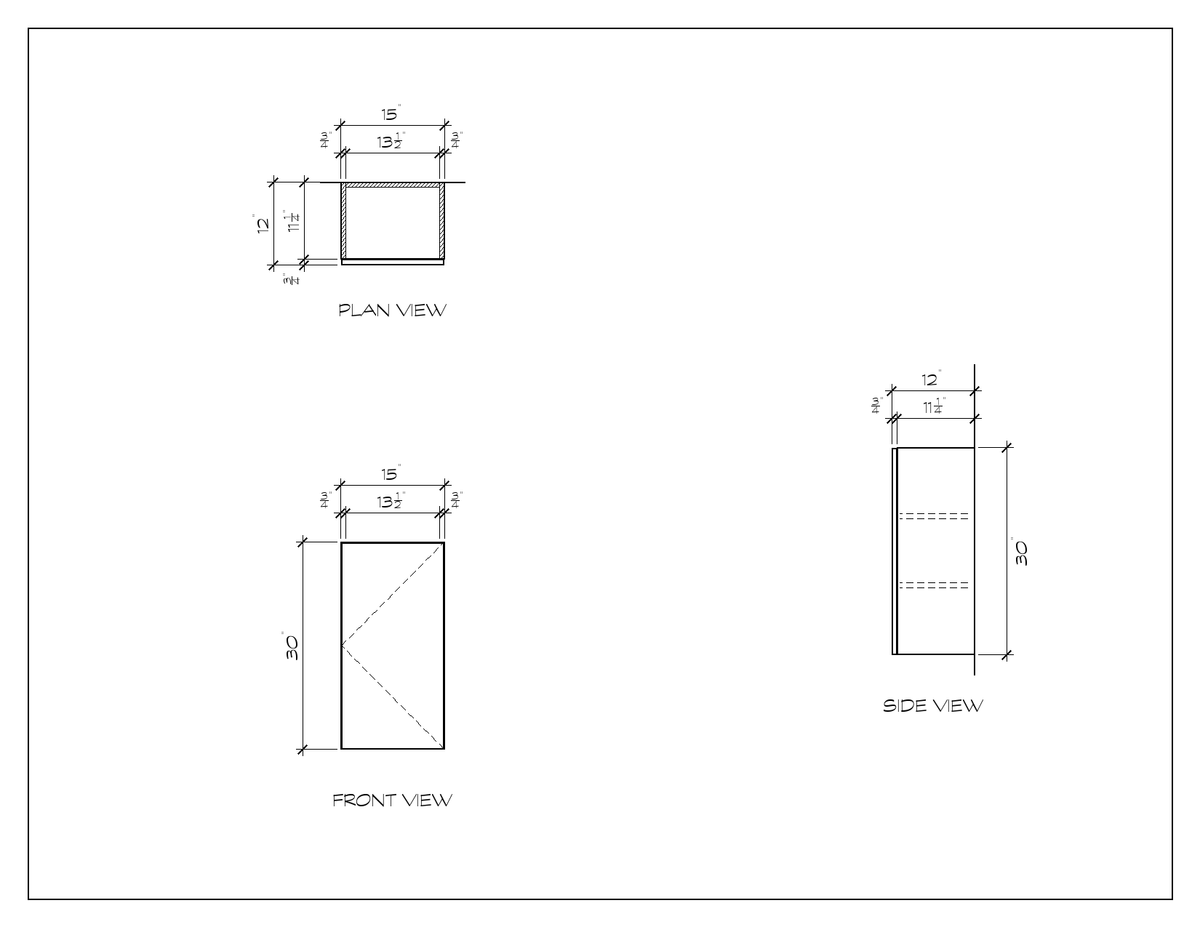 15" x 30" Upper Cabinet, 30" High, flat slab, dimension drawing