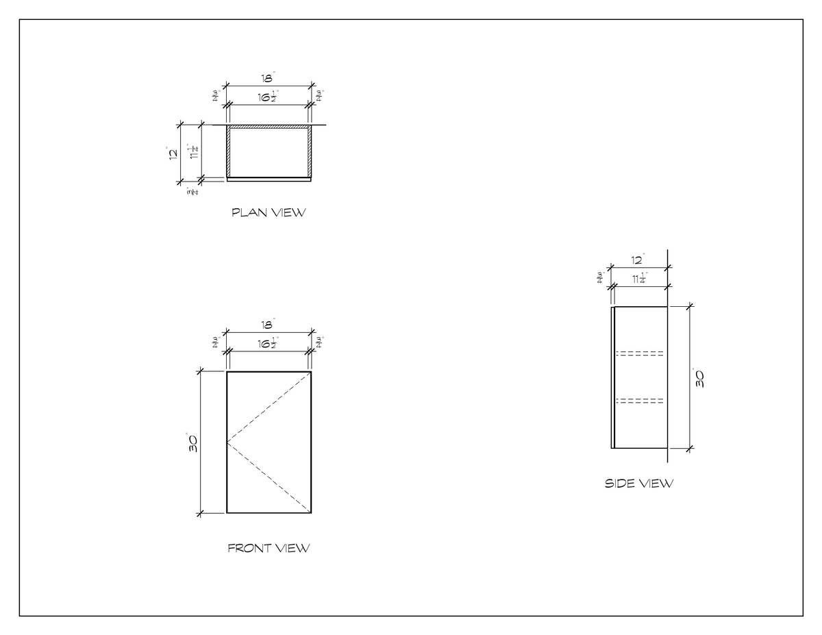 18" x 30" Upper Cabinet, 30" High, flat slab, dimension drawing