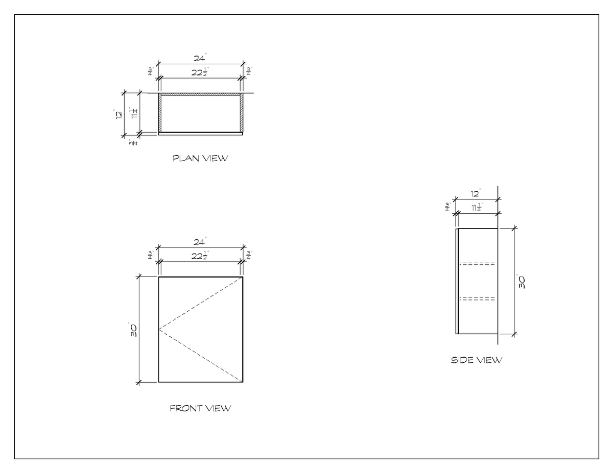 24" x 30" Upper Cabinet, 30" High, flat slab, dimension drawing