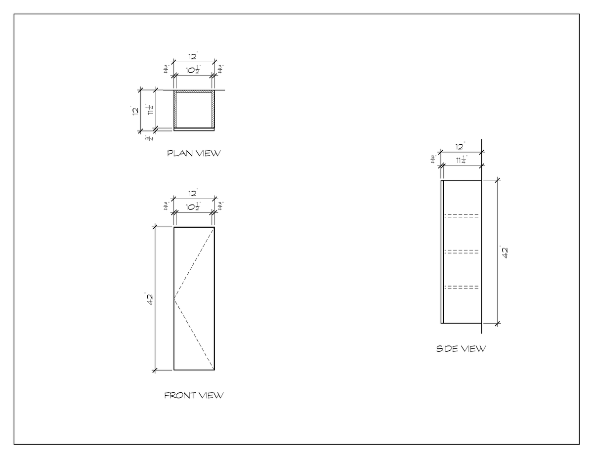 12" x 42" Upper Cabinet, 42" High, flat slab, dimension drawing
