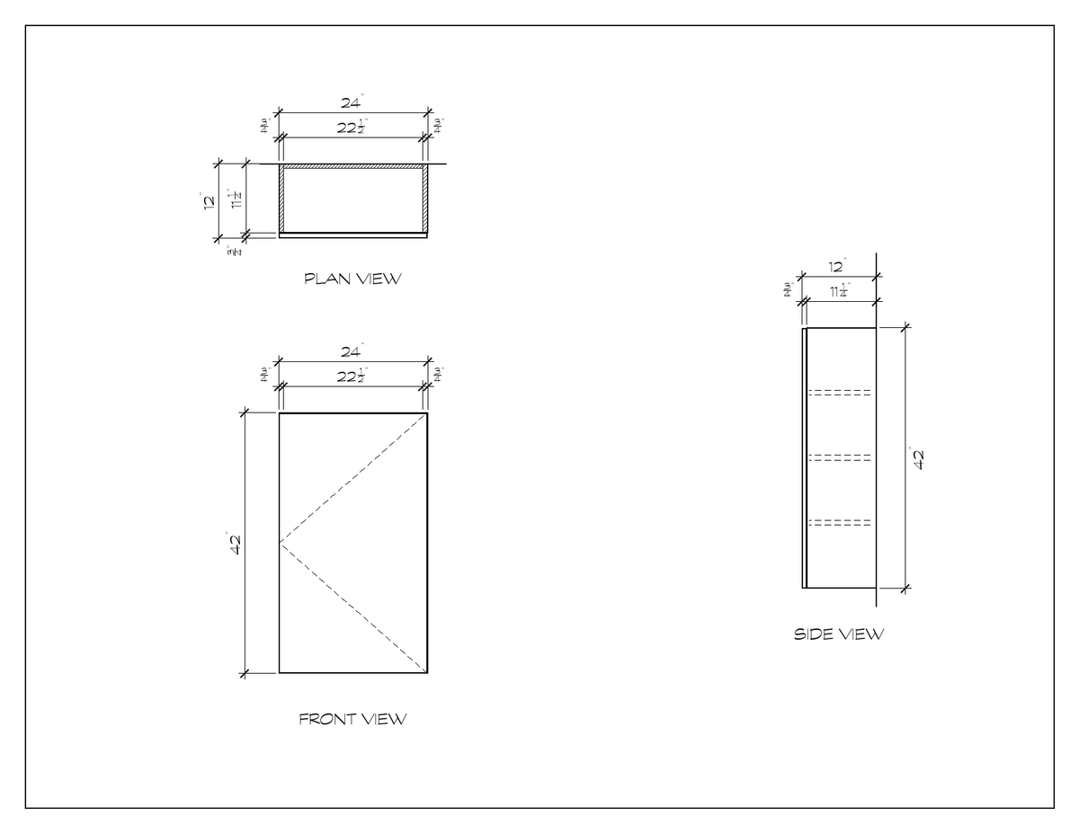 24" x 42" Upper Cabinet, 42" High, flat slab, dimension drawing
