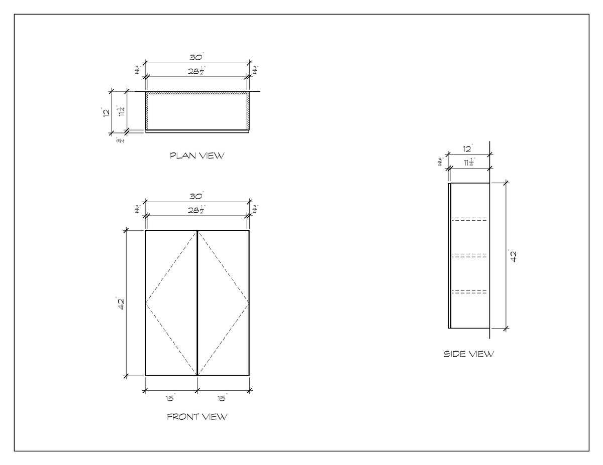 30" x 42" Upper Cabinet, 42" High, flat slab, dimension drawing