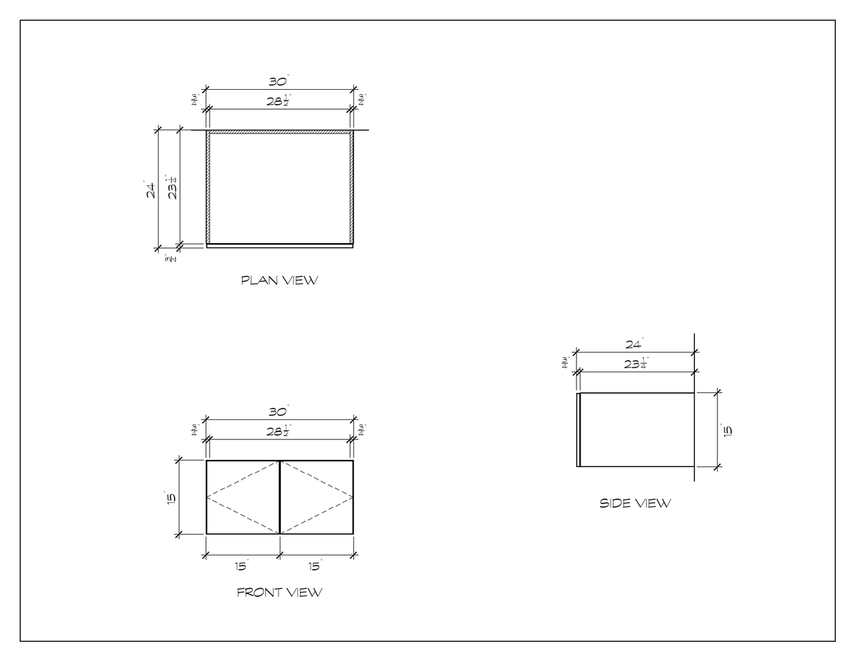 30" x 15" Over-Fridge Upper, flat slab, dimension drawing