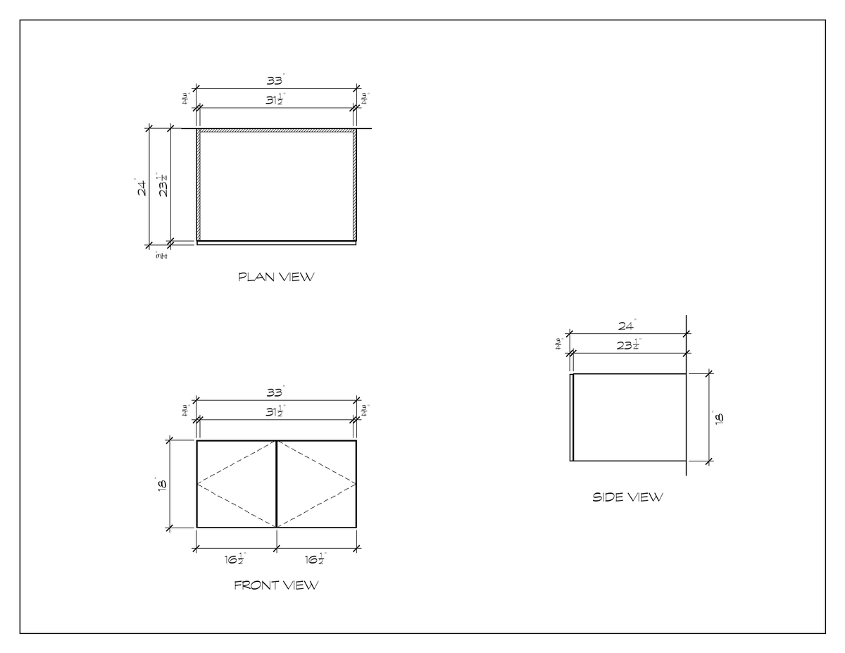 33" x 18" Over-Fridge Upper, flat slab, dimension drawing