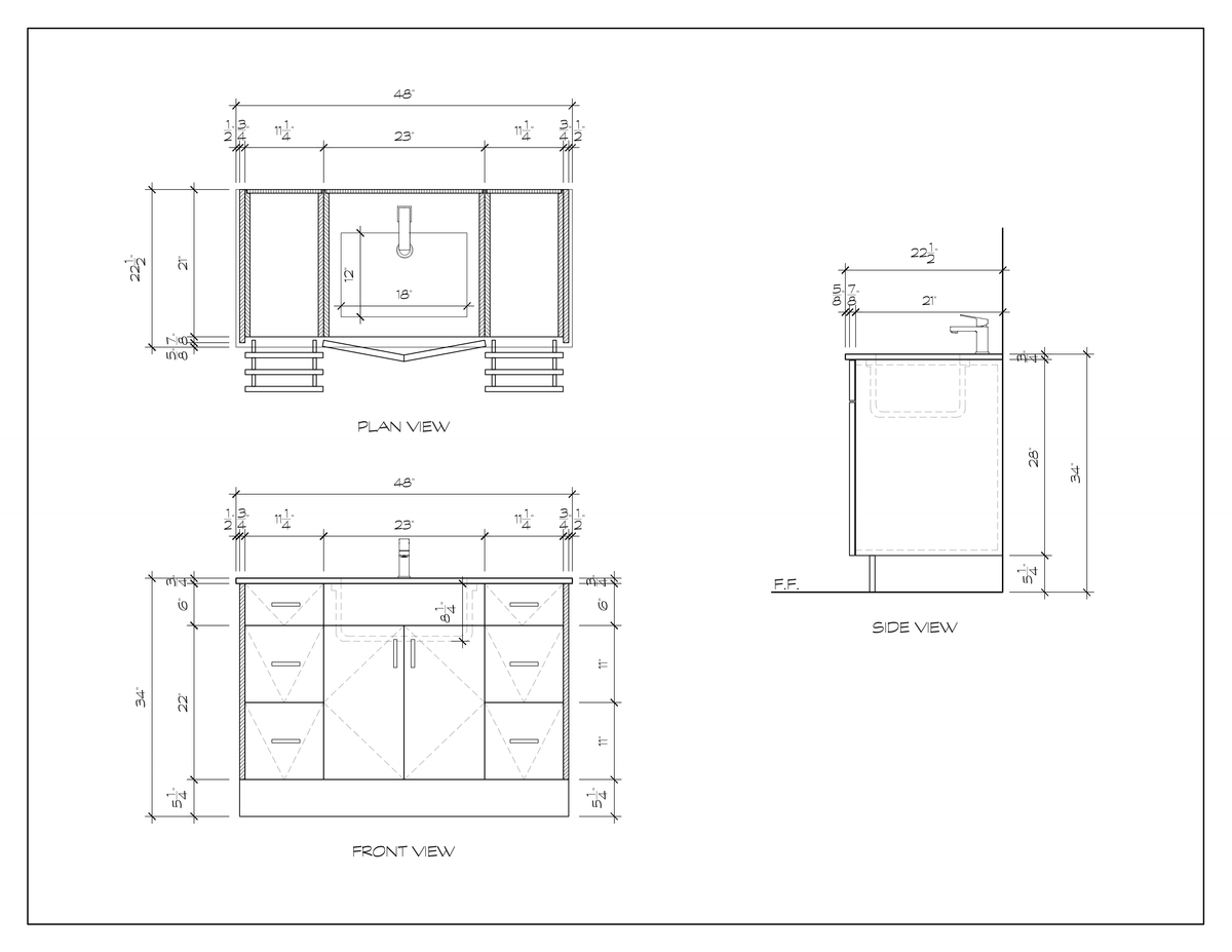 48" standing bathroom vanity, dimension drawing