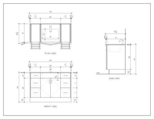 48" standing bathroom vanity, dimension drawing