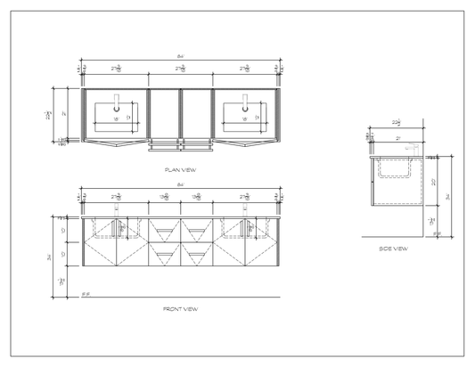 84" floating bathroom vanity, dimension drawing